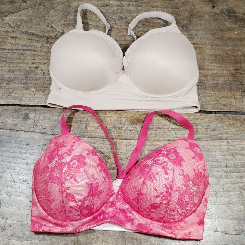 Two Victoria Secret Bra 36DD Lightly Lined Plunge Padded No Wire Lot